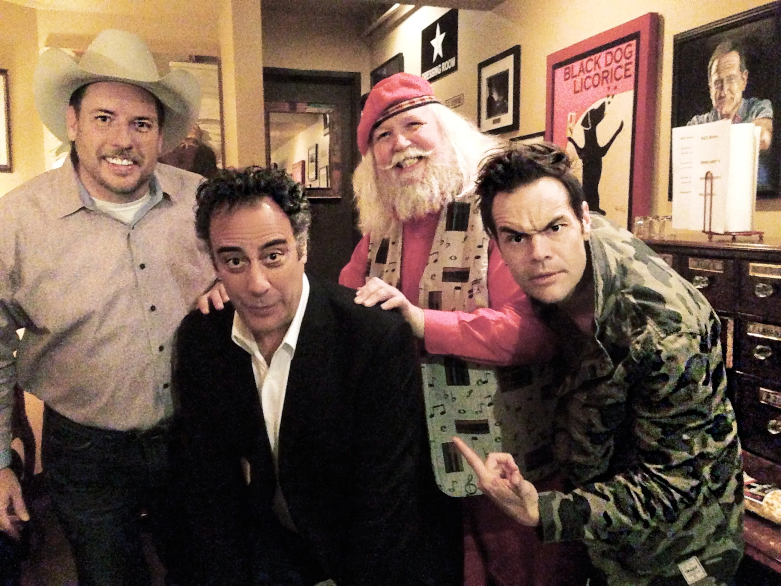 Cowboy Bill Martin, Brad Garrett, Santa Claus and Michael Malone in the Greenroom after Saturday's show.