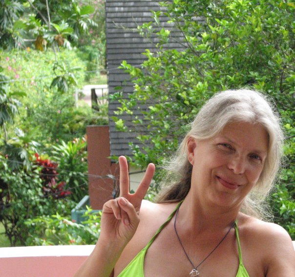 Peace, Love and Adrienne in her garden
