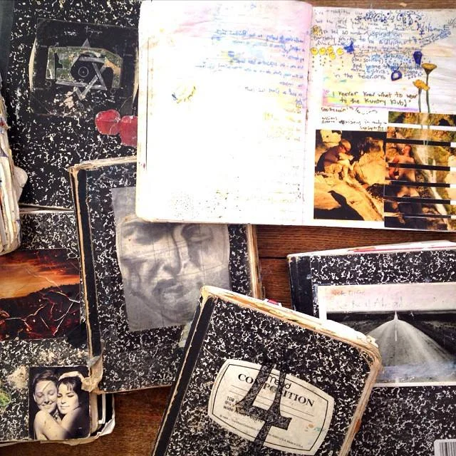 " These are from back when I was hucking it across the country. This open book is from 1998 when my friend Megan and I were hitchhiking up Highway 1 ..."