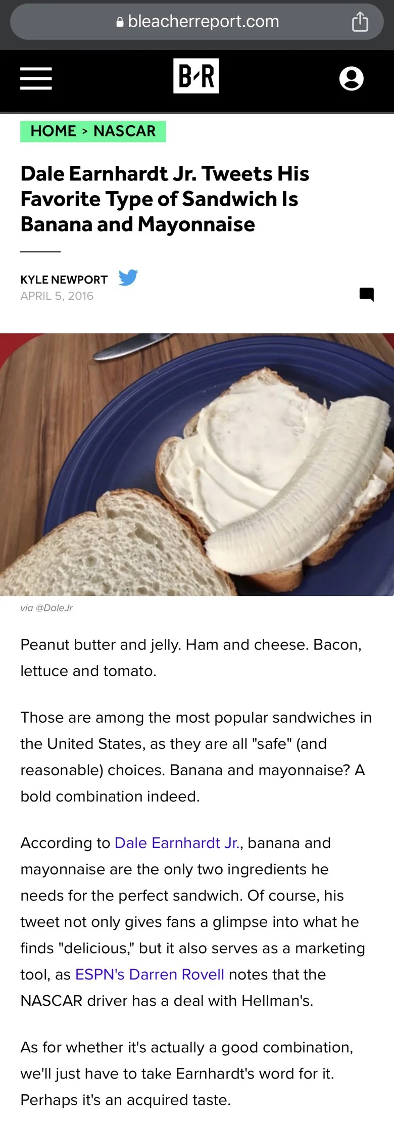 Dale Earnhardt Jr. Strangewich Bleacher Report Article