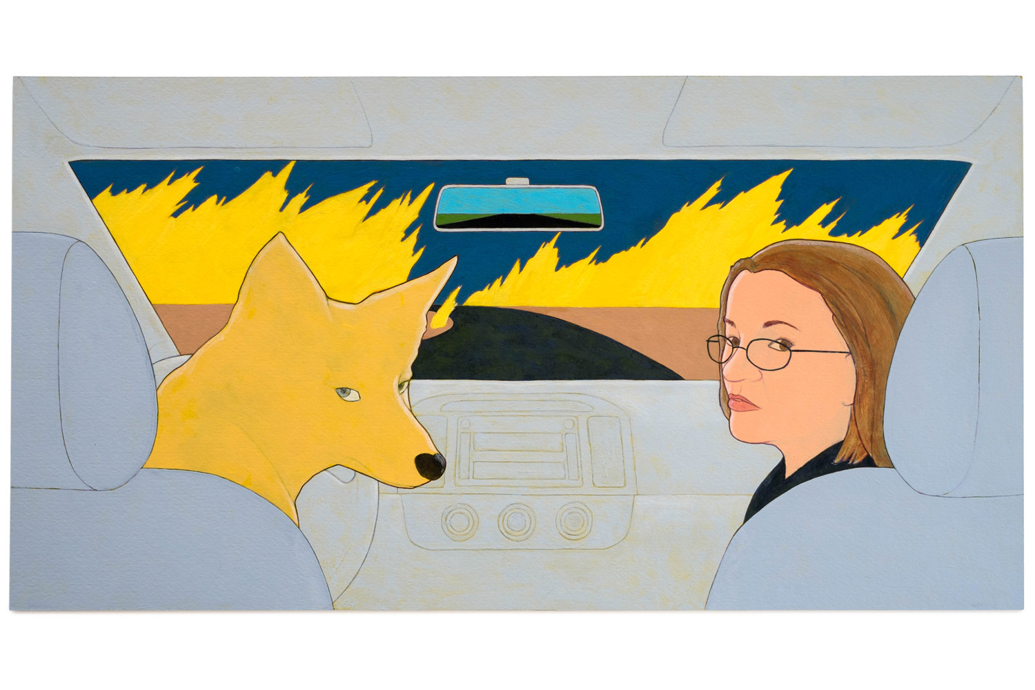   Denial (into the fire),  2014 Self-portrait,&nbsp;Acrylic on paper, 9.5" x 18" 