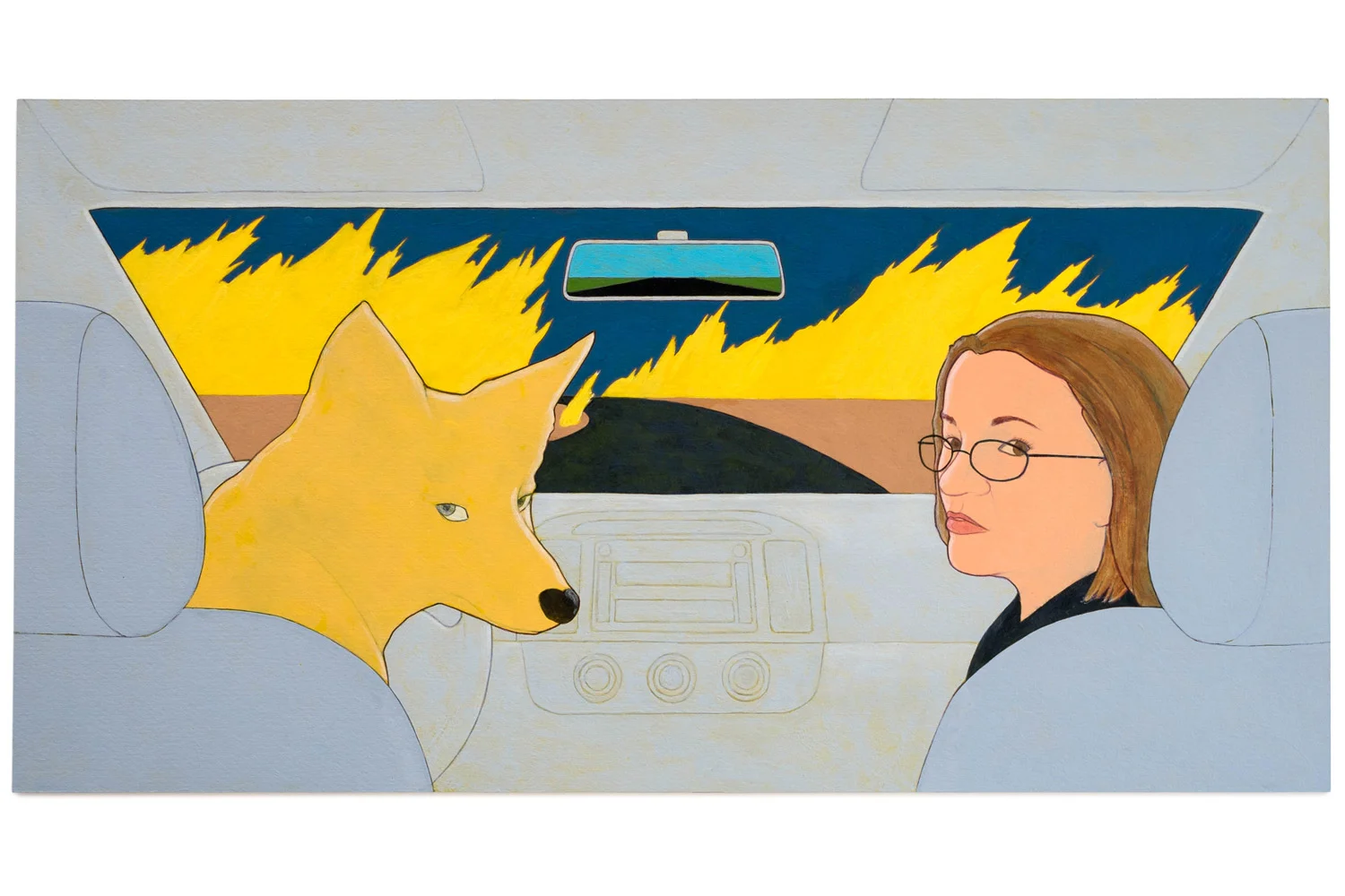 Denial (into the fire), 2014 Self-portrait, Acrylic on paper, 9.5" x 18"