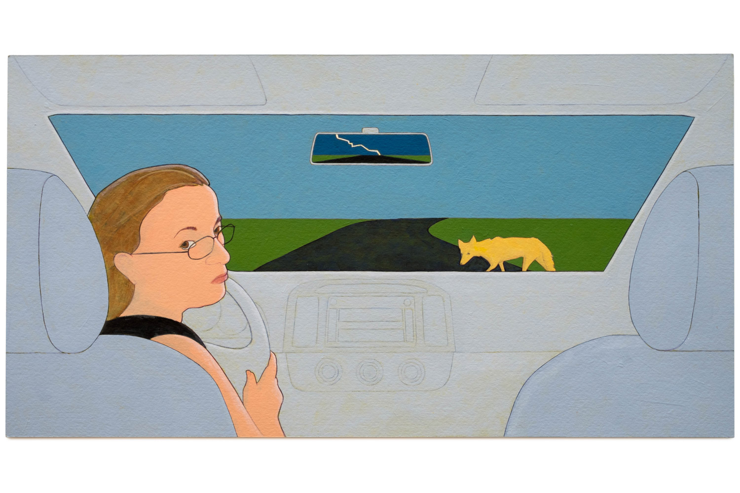   Denial (coyote crossing),  2014 Self-portrait,&nbsp;Acrylic on paper, 9.5" x 18" 