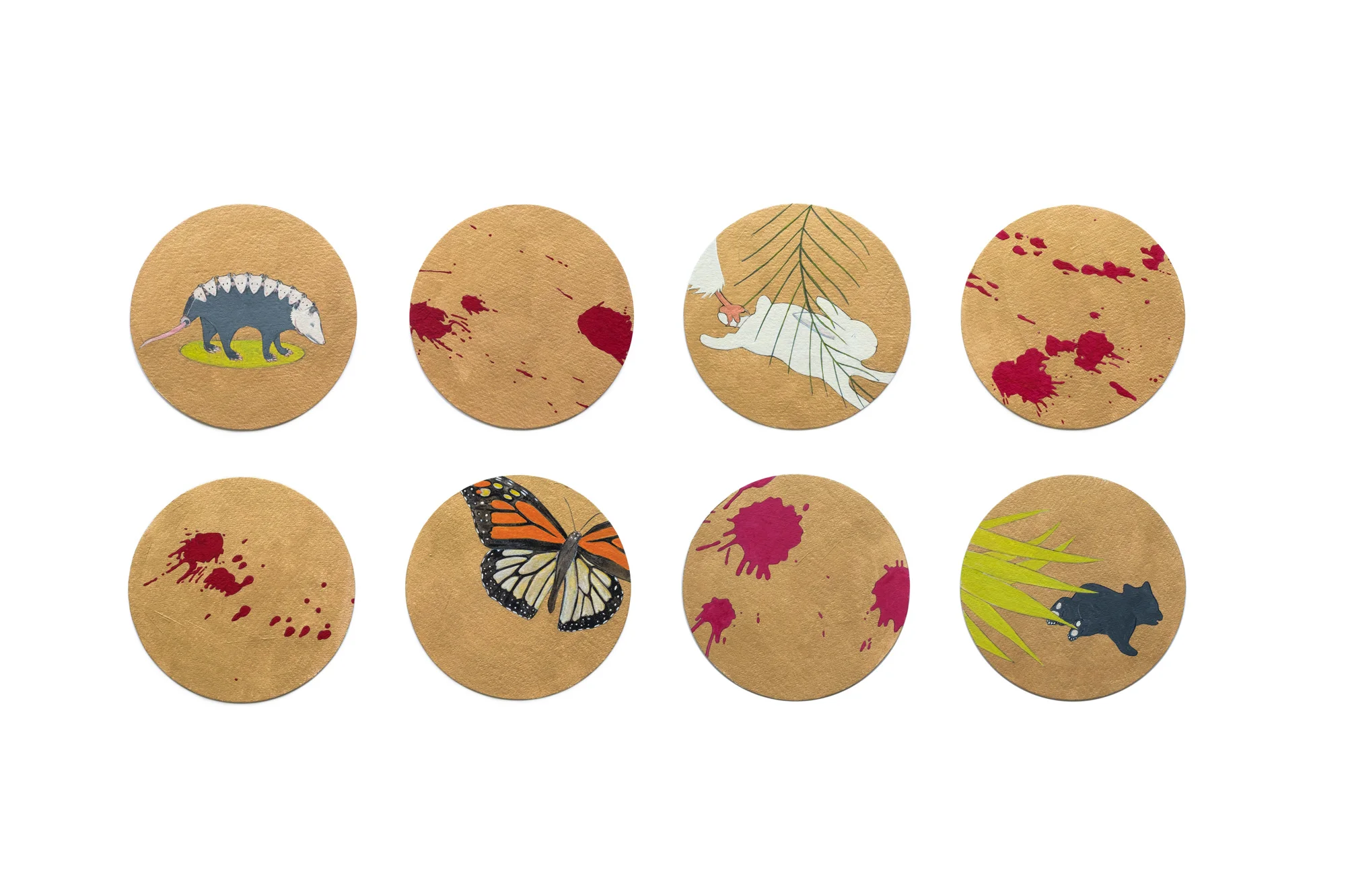 Runaway, 2016 Acrylic on paper, 4” diameter each