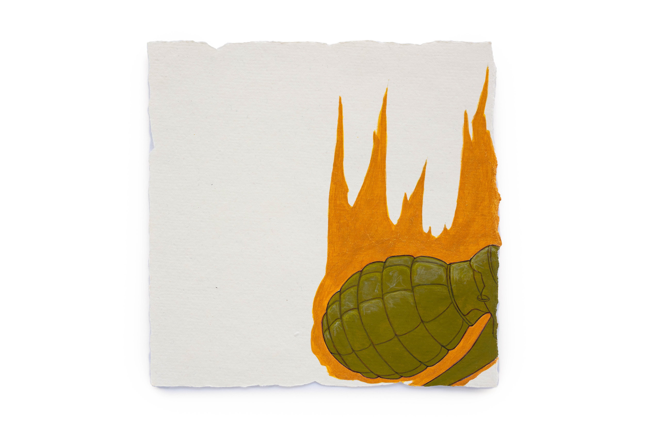   Fire Diary (Flaming Grenade),  2018 Acrylic on paper, 6” x 6”    View Next Set →   