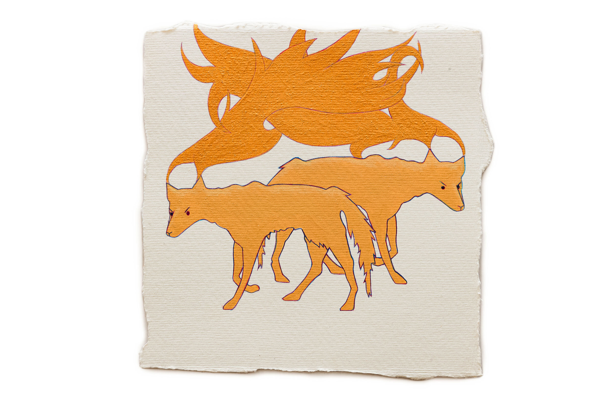   Fire Diary (coyote brothers, in memoriam),  2019 Acrylic on paper, 6” x 6” each 