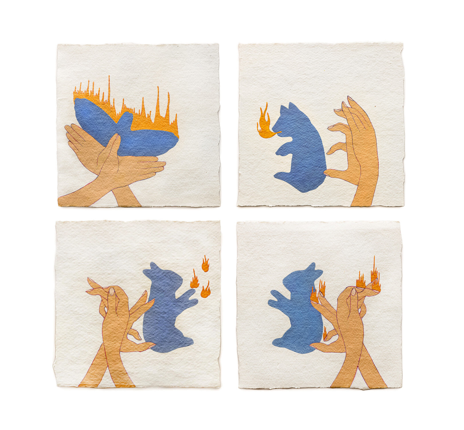   Fire Diary (Hand Shadows),  2020 Acrylic on paper, 6” x 6” each 
