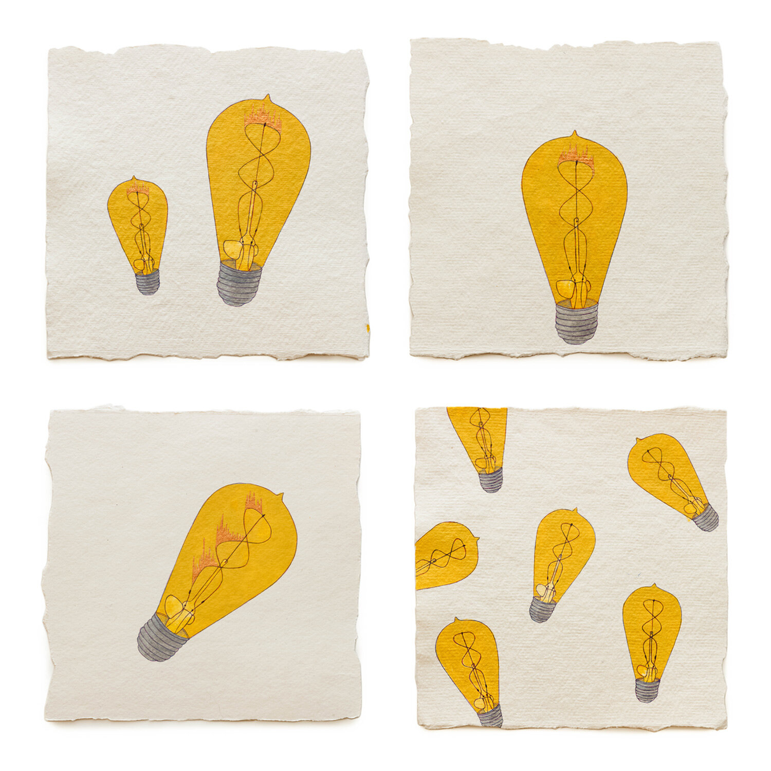   Fire Diary (Dying Bulbs),  2020 Acrylic on paper, 6” x 6” each 