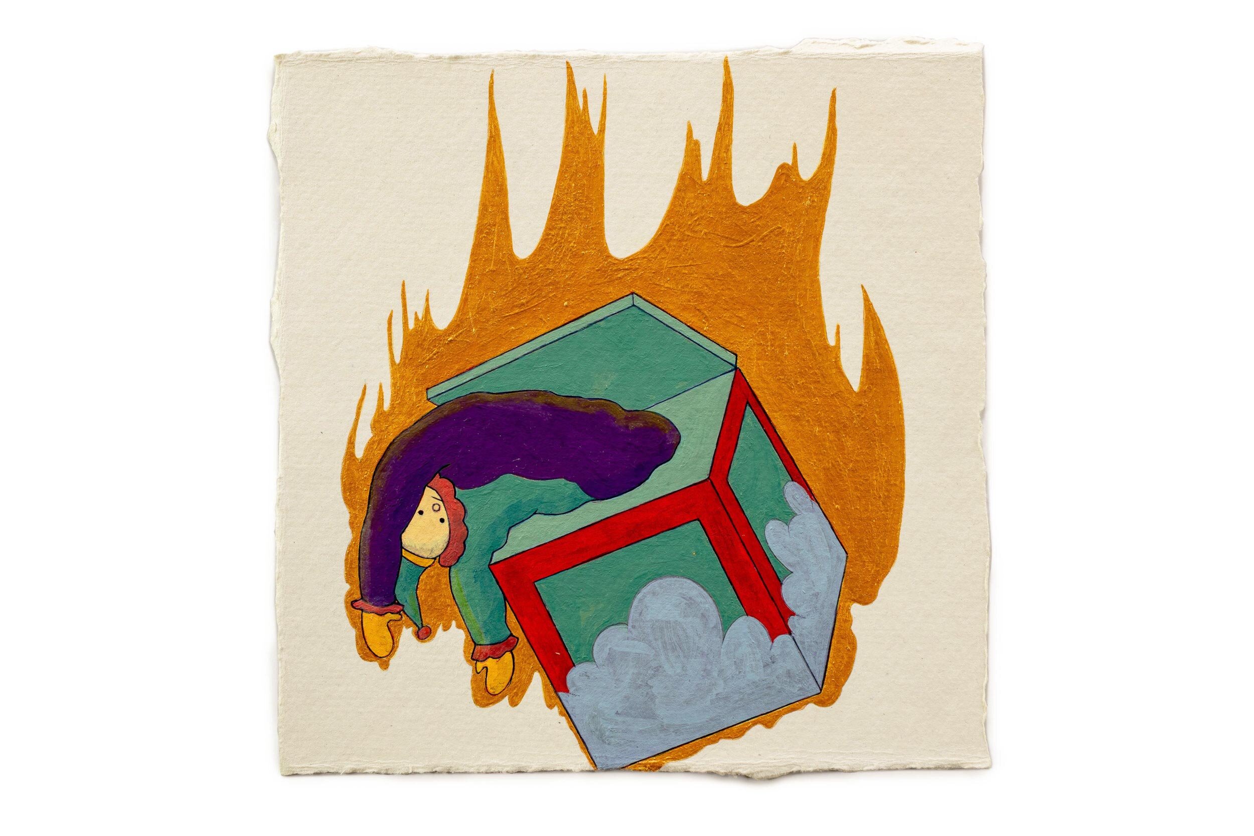   Fire Diary (Unhappy Toys),  2019 Acrylic on paper, 6” x 6” each 