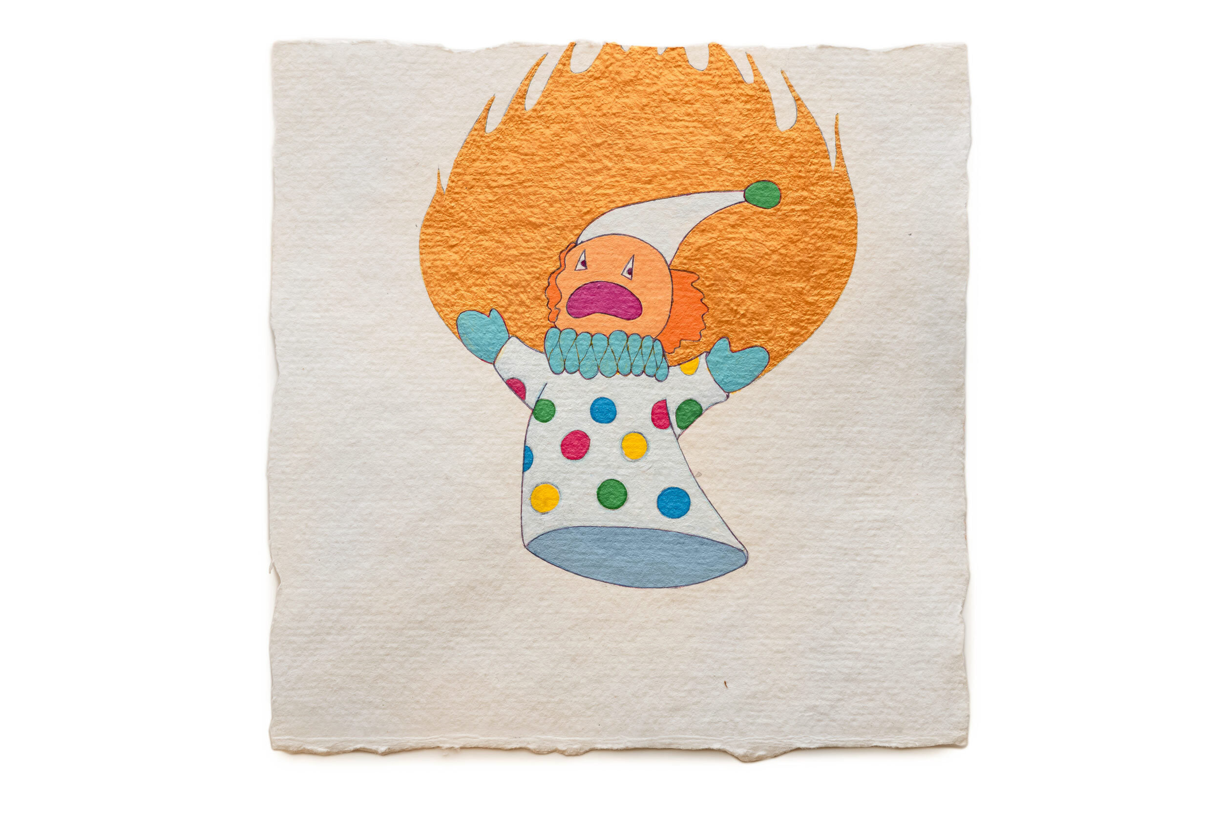   Fire Diary (Distressed Clown Puppets),  2020 Acrylic on paper, 6” x 6” each 