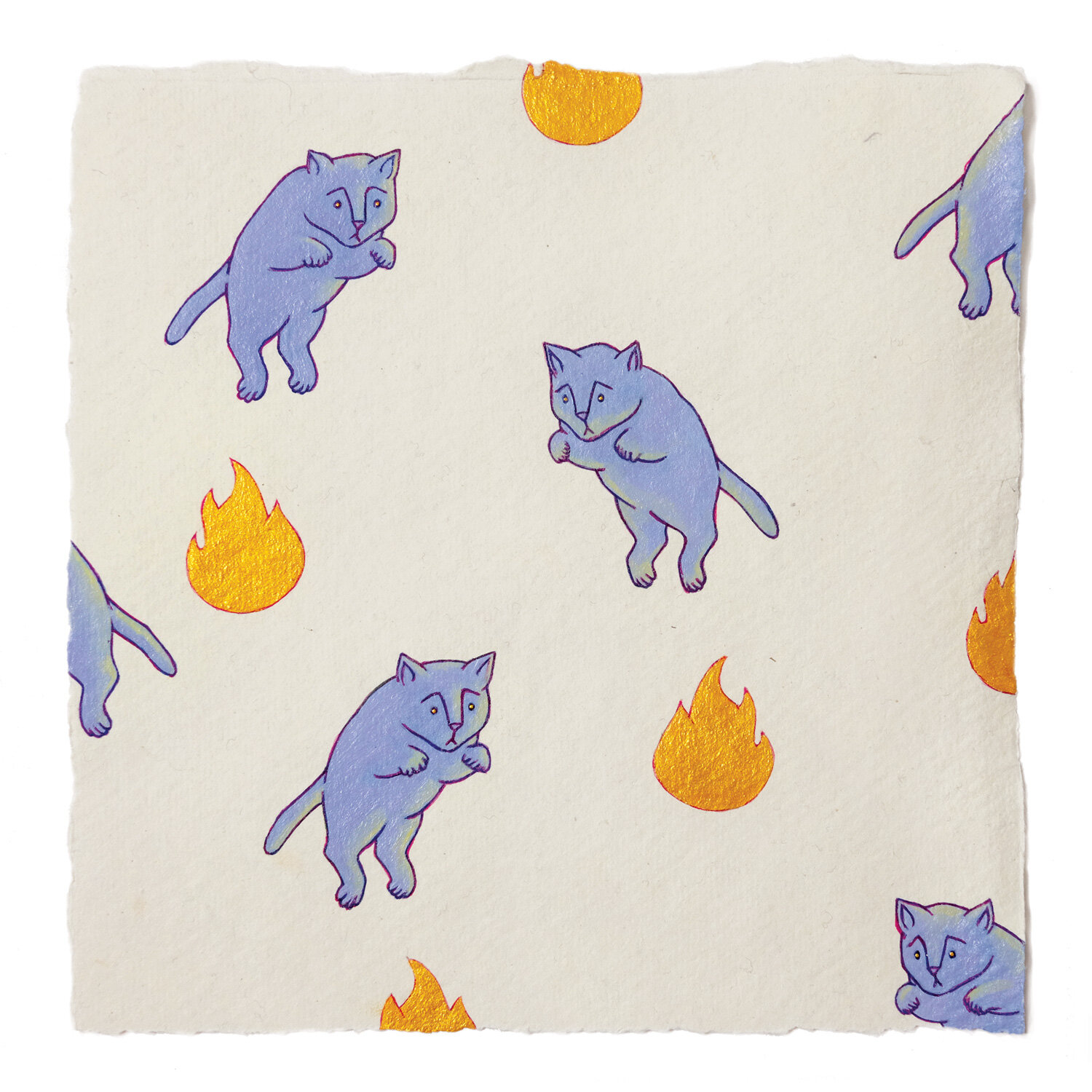   Fire Diary (Cat Leap), &nbsp;2020 Acrylic on paper, 6” x 6” each 