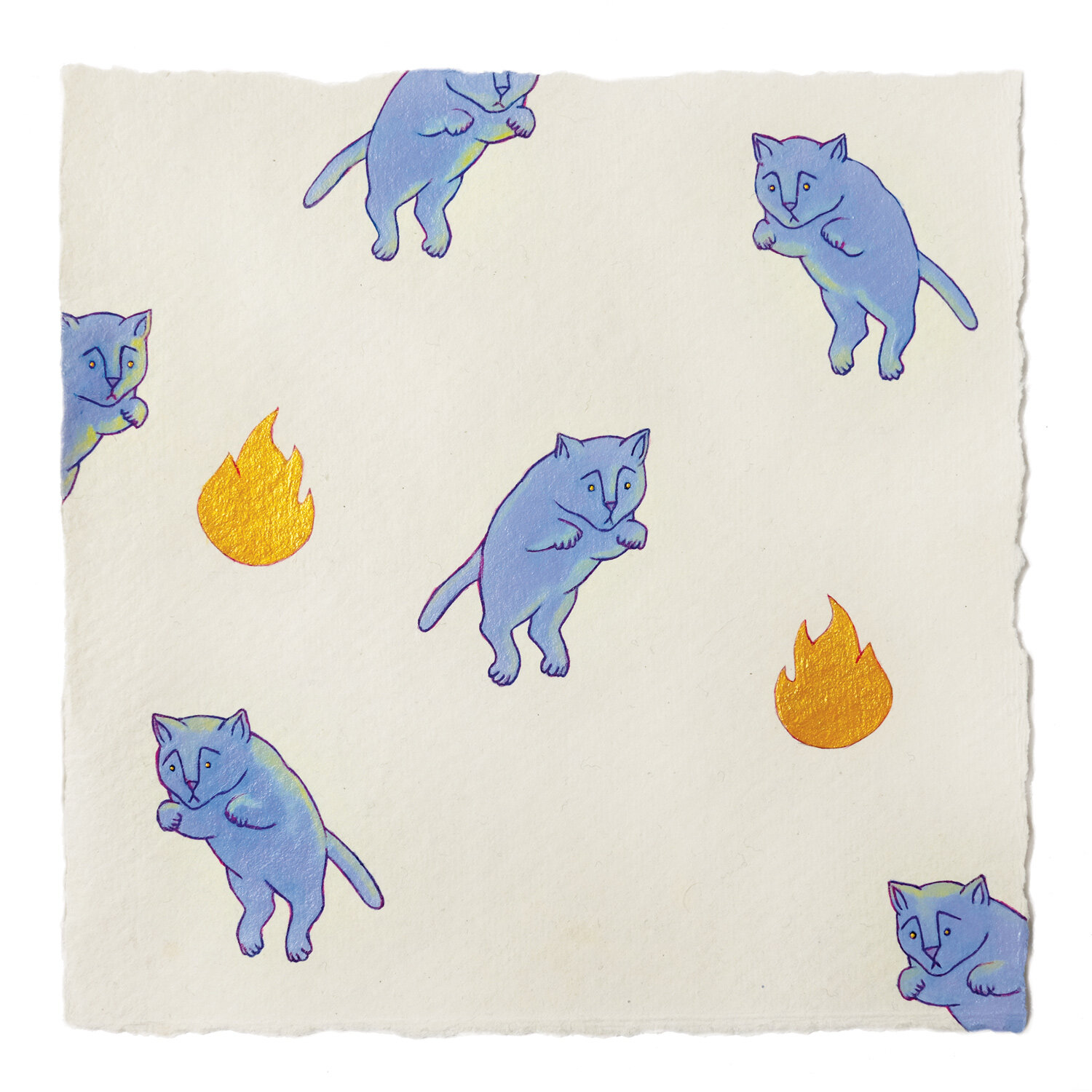   Fire Diary (Cat Leap), &nbsp;2020 Acrylic on paper, 6” x 6” each 