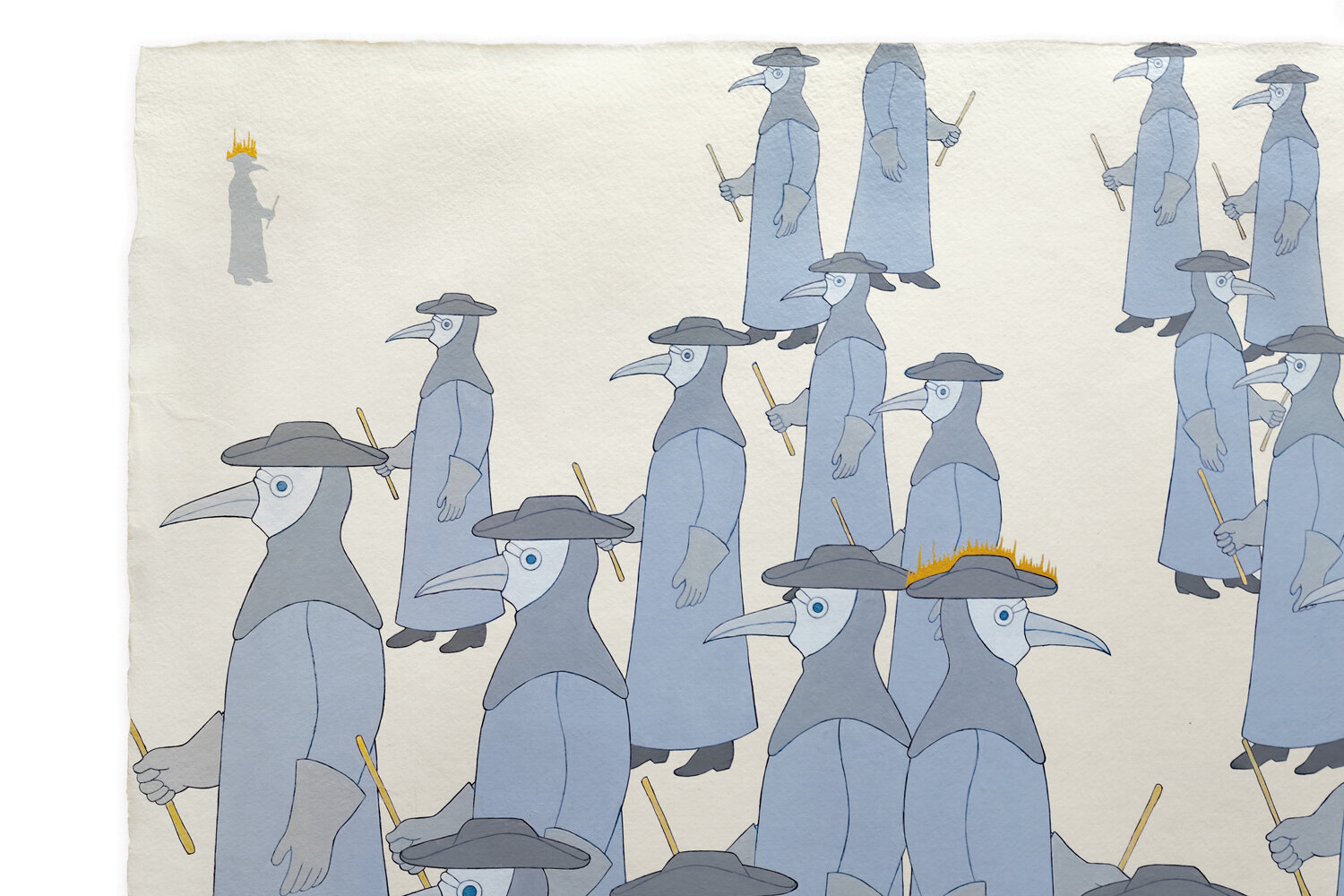   Plague Doctors (Inattention),  2021 Acrylic on paper, 22” x 30” 