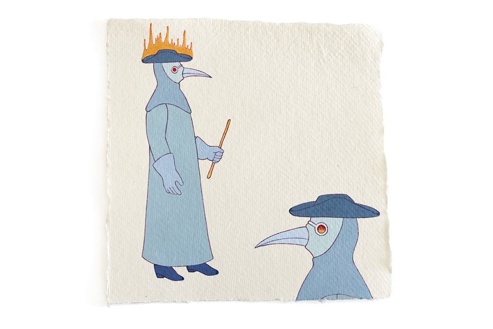   Fire Diary: Still More Plague Doctors,  2022 Acrylic on paper, 6x6” each  {Sold} 
