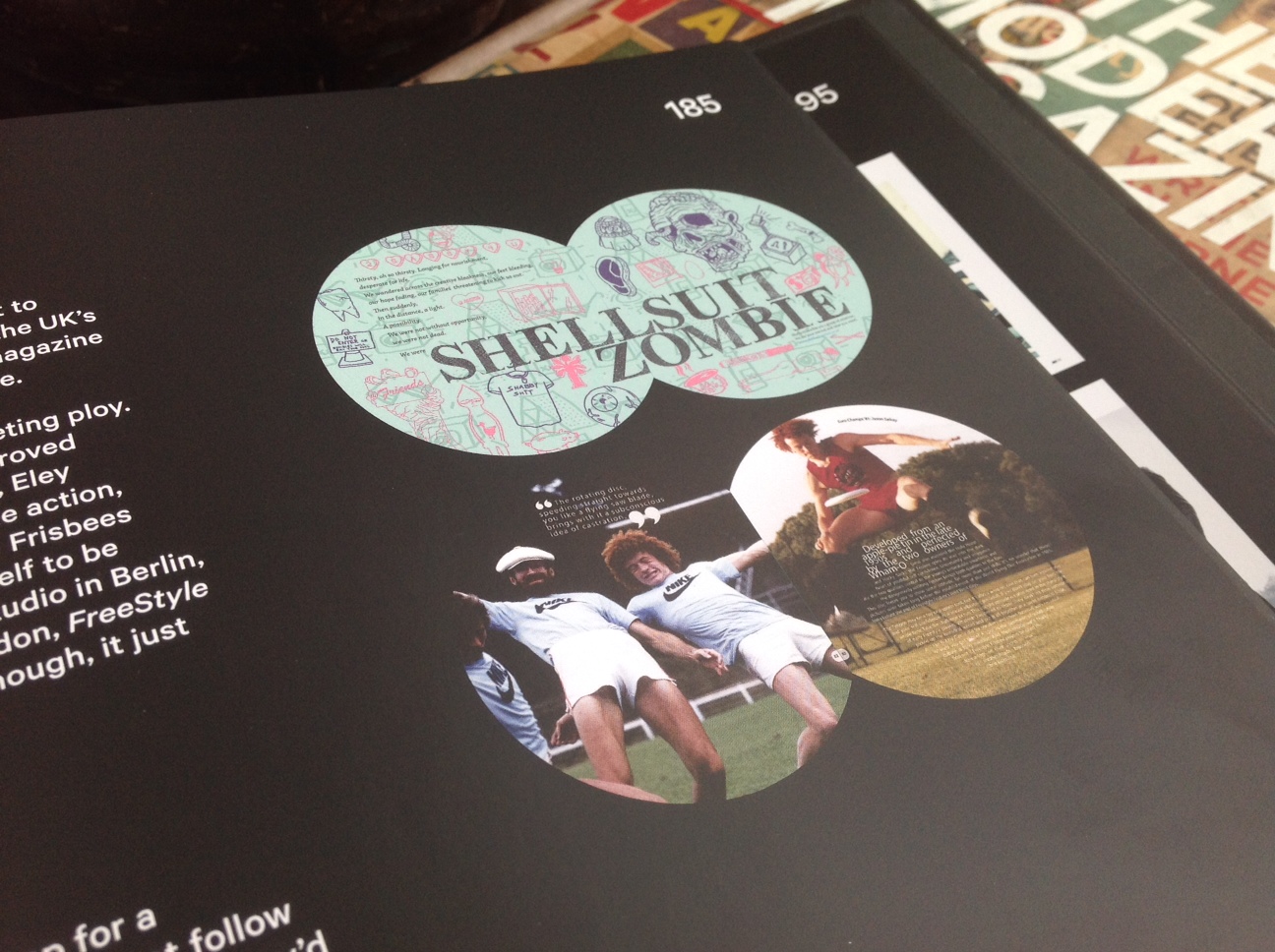 SOME SPREADS FROM ISSUE TWO AND ISSUE FOUR WITH SHELLSUIT ZOMBIE