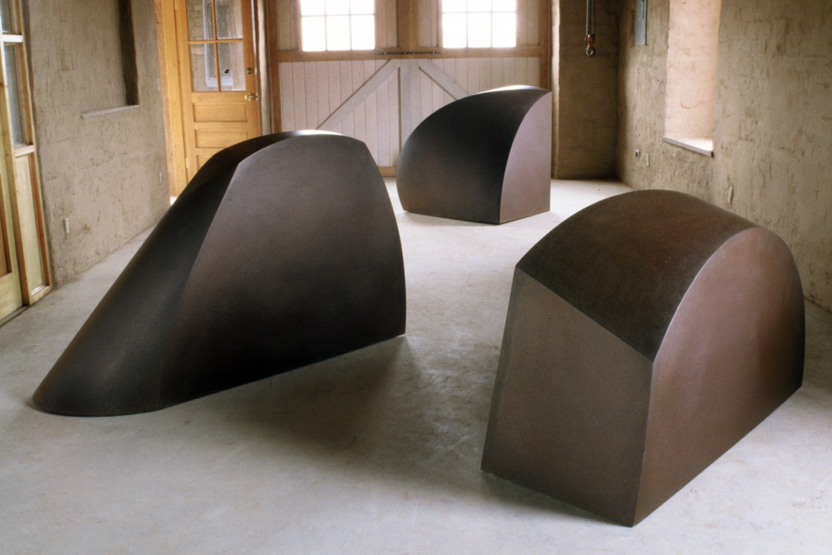From left: 'Pylon', 'Knurl', 'Hurdle'. 1999 Exhibition announcement image, Richard Levy Gallery