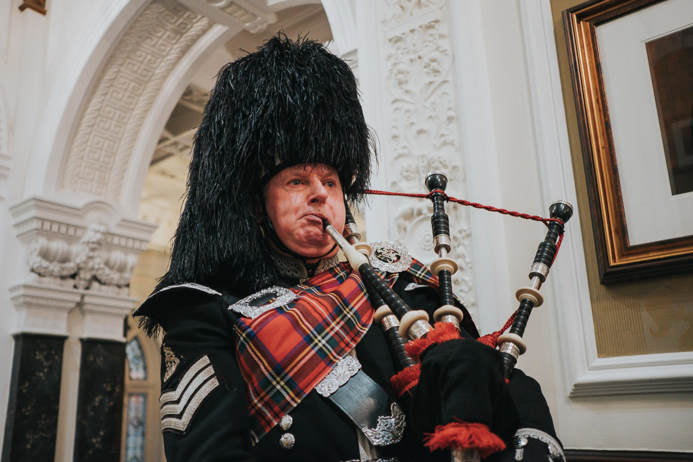 bagpipe player at a wedding in Liverpool