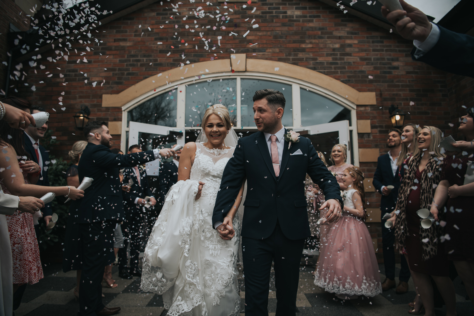 amazing confetti shot during the newly wed couple  at The Villa in Wrea Green
