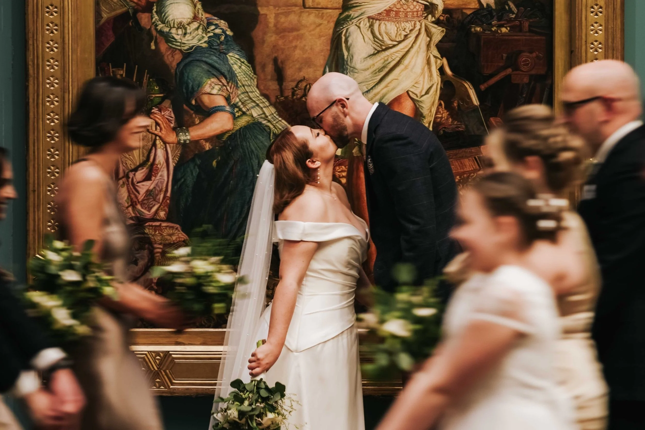 Twilight wedding celebrations for Natalie and Graham at Manchester Art Gallery in Manchester City Centre