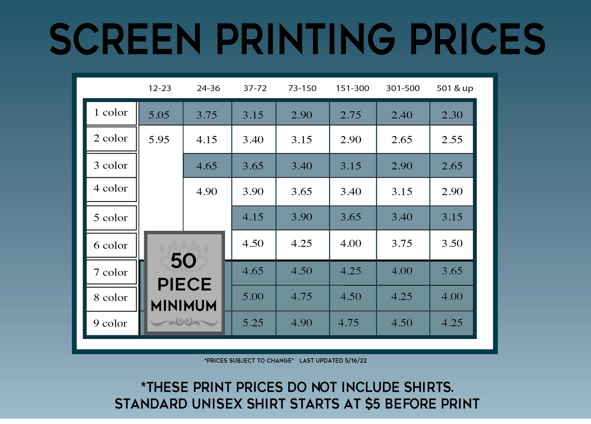 Pricing — Lotus Mountain Screen Printing