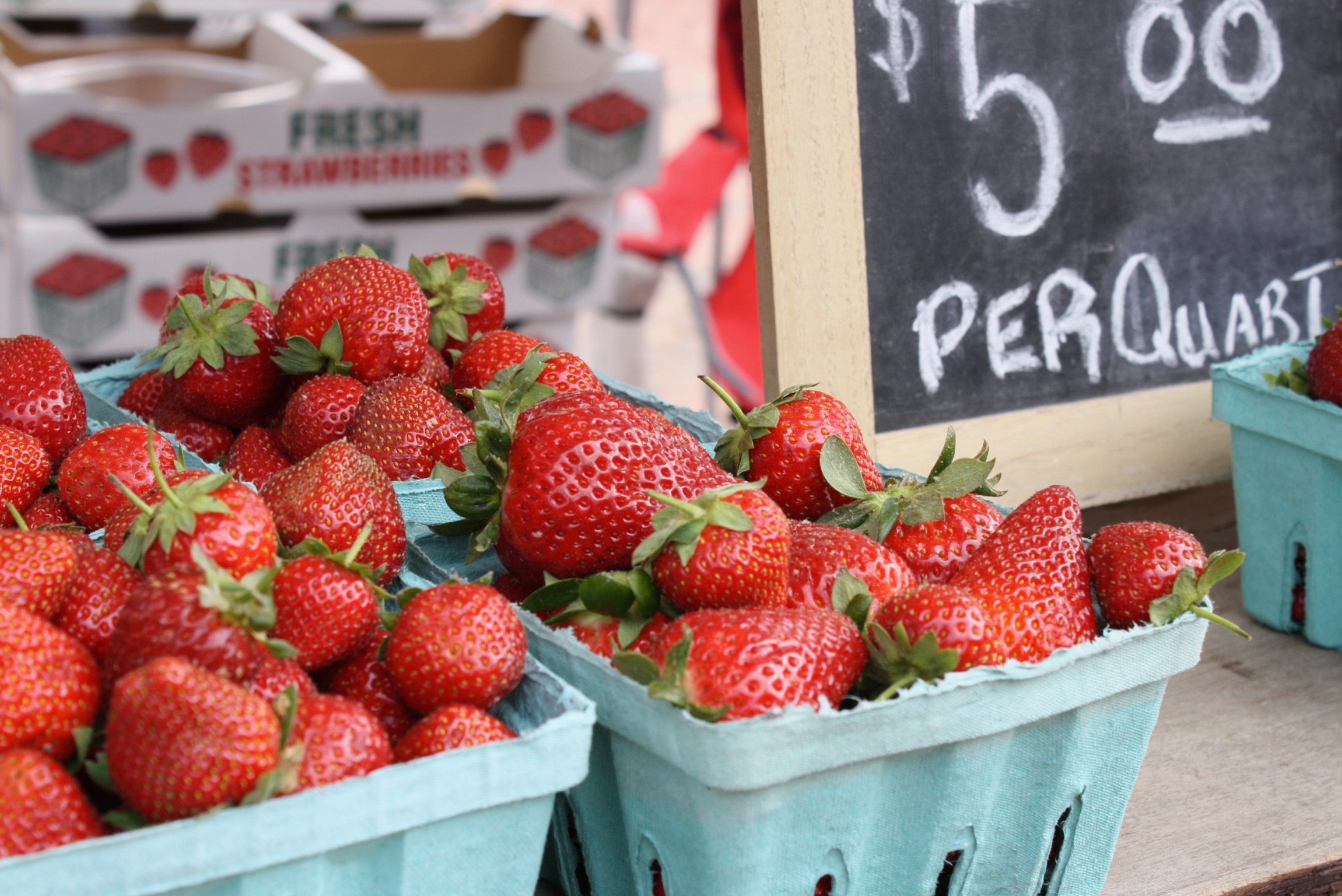 Luscious spring strawberries at the Williamsburg Farmers Market, May 2017