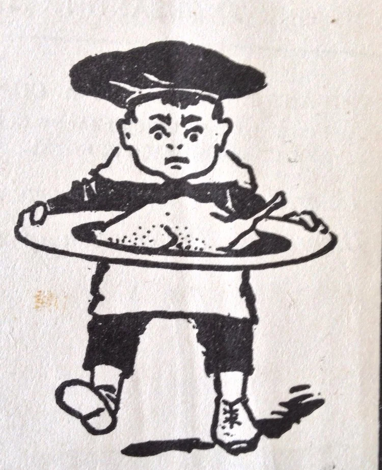 I love this manic little chef, a pen-and-ink illustration from Woman's Favorite Cook Book (1902)