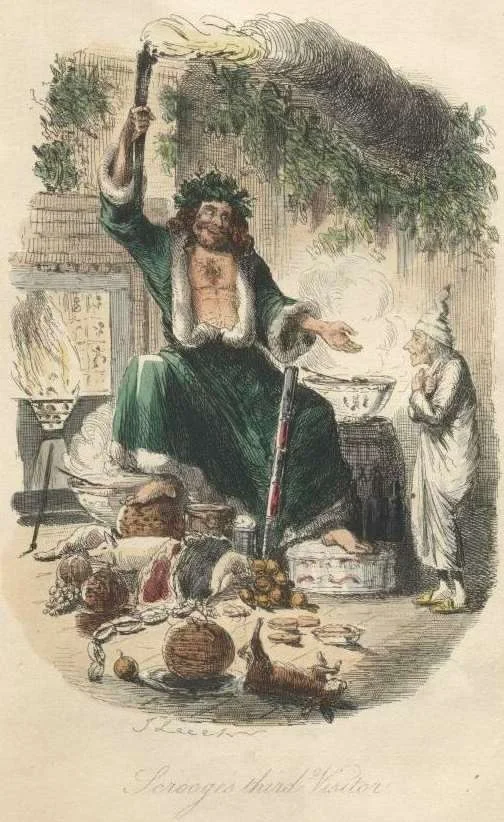 The Ghost of Christmas Present, as originally illustrated by John Leech in 1843. Image credit: Project Gutenburg . 