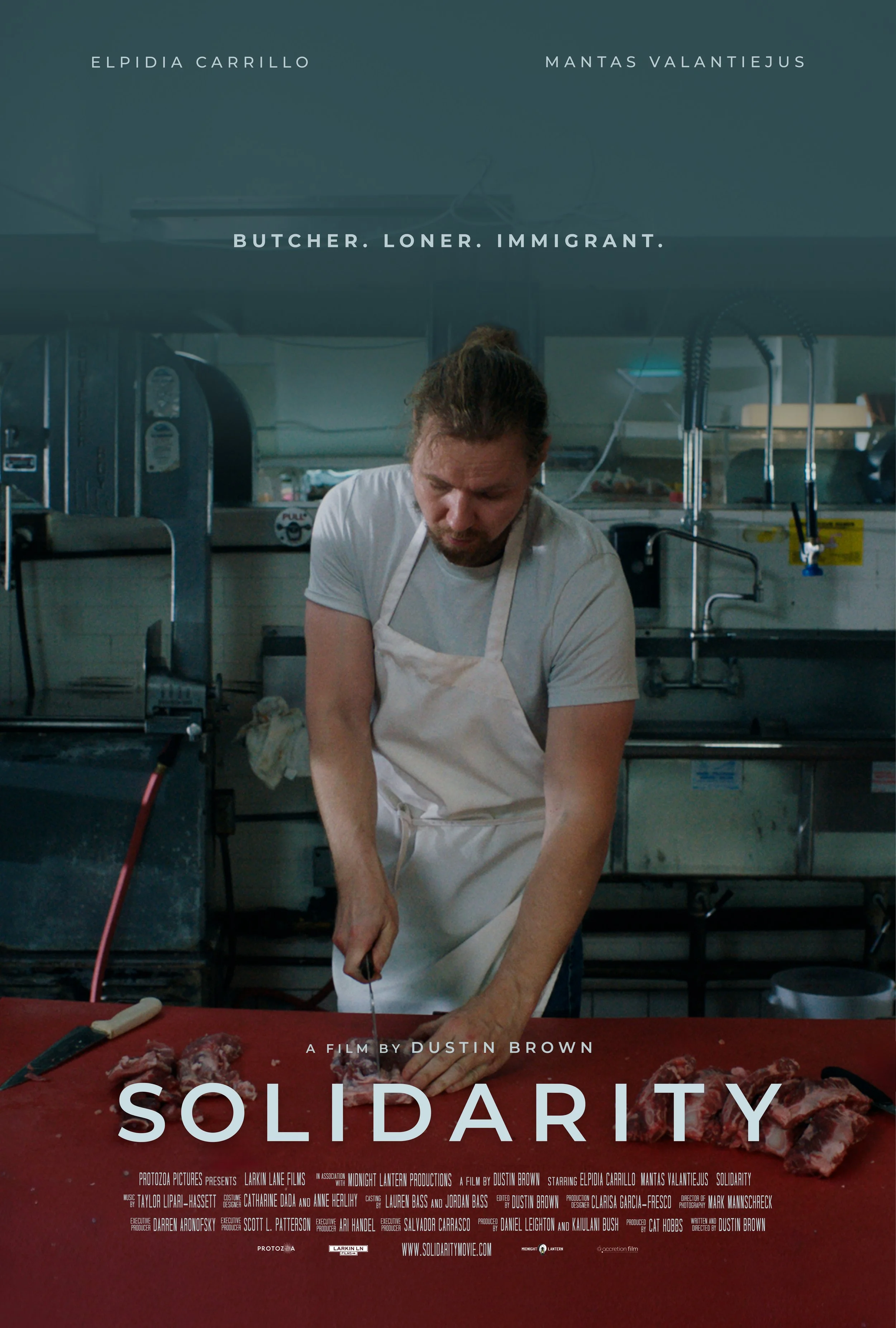 Solidarity, a butcher Tomas workers at a meat market, played by Mantas Valantiejus, immigrant stories