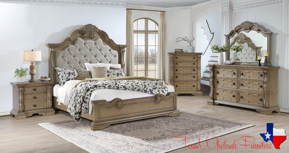 green emerald velvet dress Black & Gold Glam Upholstered Bedroom Set (Bed, Dresser & Mirror,  Nightstand)