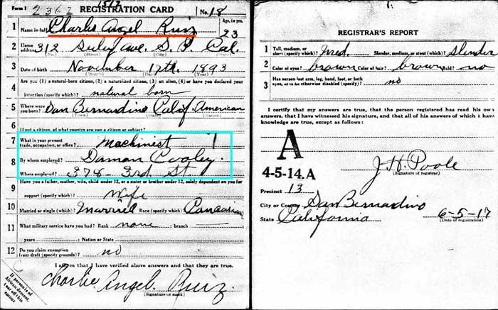 June 1918 ^ World War I Draft Registration Card Charles Angel Ruiz