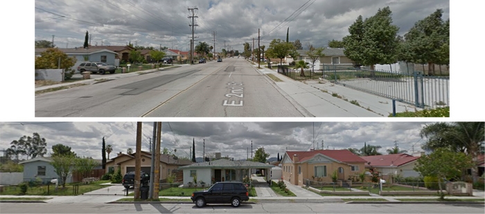 APRIL 2012 ^ Google street views (camera: looking west, towards south edge of Meadowbrook Park) & (camera: looking south, near Waterman ave)