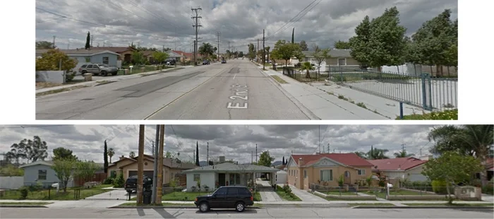 APRIL 2012 ^ Google street views (camera: looking west, towards south edge of Meadowbrook Park) & (camera: looking south, near Waterman ave)