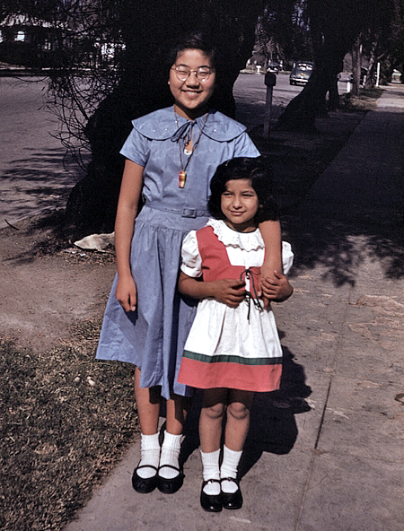 c. 1952 ^ Helen & Judy (camera: looking north on Allen street) "Judy was one of Beto Ybarra's daughters. She died...probably not too long after that picture was taken. She was accidentally scalded with