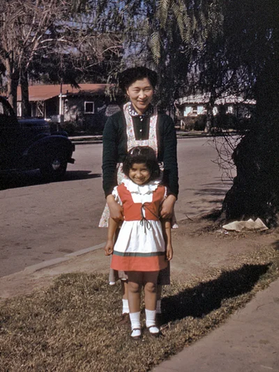 c.1952 ^    Judy Ybarra with Mary Sakoguchi (Allen street in background)