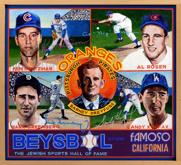   Beysbol Brand   This panoply of Jewish-American greats features at center a portrait of Barney Dreyfuss (1865‒1932), Major League executive and owner of the National League’s Pittsburgh Pirates franchise from 1900 until his death. Dreyfuss’s many c