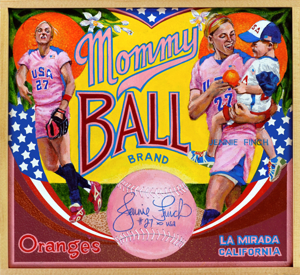 Mommy Ball Brand NCAA Women’s Softball is a dynamite sport, and Jennie Finch among the most explosive packages ever to play it. From an early age, the long and lithe Finch (b. 1980) had a cannon for an arm, delivering pitches with a devastating windmill motion that simply blew her opponents away. She attended the University of Arizona where she led the Wildcats to a College World Series victory in 2001. Her career numbers rank her among the top ten in most pitching categories. Like Lisa Fernandez a decade earlier, Finch became the face of women’s softball after she led the U.S. Women’s team to a gold medal in the 2004 Olympics and a silver in 2008, the last time softball was played at the Olympics. Her California golden girl looks secured high-profile endorsements and features in such magazines as Vanity Fair and Glamour . People magazine named her one of their “50 Most Beautiful People” in 2004. After playing professionally with the Chicago Bandits of the National Pro Fastpitch League, Jennie retired in 2010, and now throws her energy into raising a family.