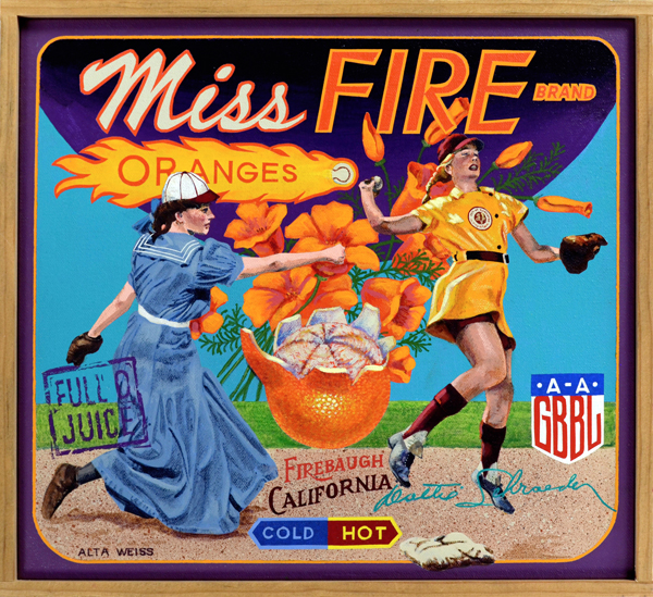   Miss Fire Brand   Alta Weiss (1890‒1964), seen at left sporting an ankle-length bloomer/skirt, pitched in semi-professional men’s baseball leagues in the early years of the twentieth century. The curious thronged to see her play in minor league and
