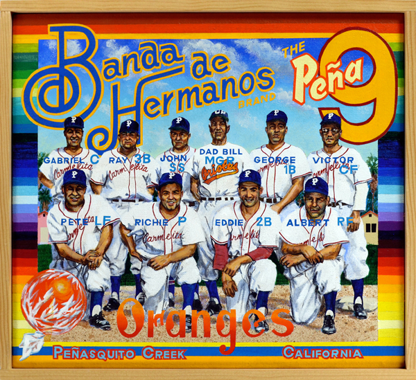   Banda de Hermanos Brand   Major League Baseball may have featured the three Alou brothers at one time, but it can’t boast of an entire team composed of brothers, nine of ‘em to be exact. Ten, if one counts the manager, William Pena (center), father