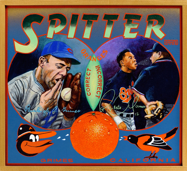   Spitter Brand (Baseball Reliquary collection)   Saliva and baseball have a long history together. All types of wet substances have been applied to baseballs in order to make them harder to hit. The spitball was the pitch of choice during the early 