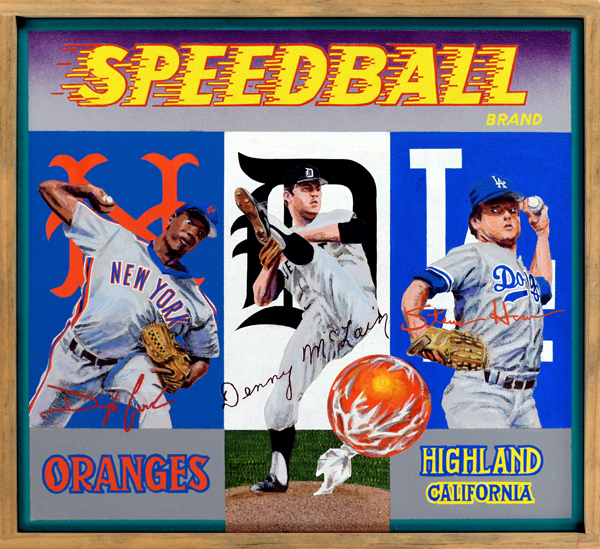Speedball Brand A trio of pitchers, from left to right: Dwight Gooden, Denny McLain and Steve Howe. All three threw hard, all achieved stardom, all were undone by drugs and other problems. (The word “speedball” in this case refers not only to velocity, but also a mixture of cocaine and heroin delivered intravenously.) Gooden (b. 1964), nicknamed “Doctor K” or just “Doc,” had a brilliant rookie campaign with the Mets in 1984, winning Rookie of the Year honors with a record of 17‒9 and 276 strikeouts (k’s). After copping the Cy Young Award the following year, Gooden helped the Mets reach the 1986 postseason, crowned by a memorable World Series victory over the Boston Red Sox. Doc’s career then went into freefall, abetted by cocaine abuse. Denny McLain (b.1944) is the last player to win 30 or more games in a season; his 31 victories in 1968 shot the Detroit Tigers to World Series glory, and secured for the pitcher Cy Young and MVP honors. He, too, saw his career undermined by drugs, but in McLain’s case a high-flying lifestyle beset by multiple legal difficulties contributed to his downfall. Steve Howe (1958‒2006) was a relief ace for the Dodgers in the 1980s, but continued substance abuse resulted in multiple suspensions, destroying a career that once seemed so promising.