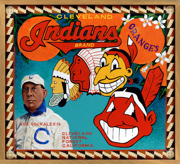   Cleveland Indians Brand   Louis Sockalexis (1871‒1913) is considered to be the first person of Native American ancestry to play major league baseball. A member of the Penobscot Nation, he debuted with the Cleveland Spiders of the old National Leagu