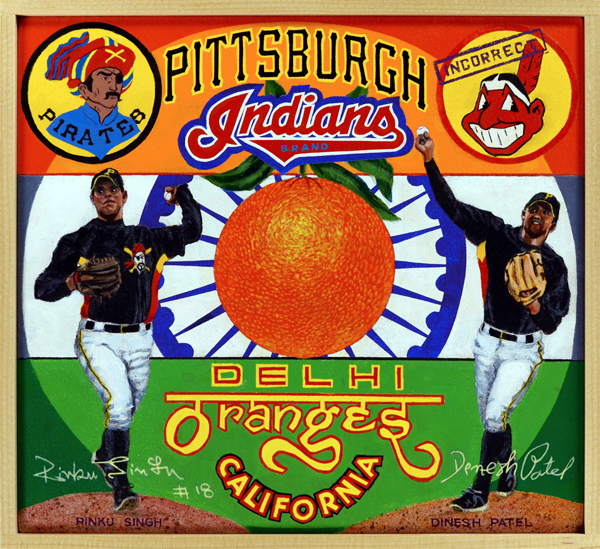   Pittsburgh Indians Brand   As the “incorrect” Cleveland Indians logo at top right indicates, these two pitchers are not Native-American Indians but natives of India. The country where cricket is king. Southpaw Rinku Singh and his right-handed compl