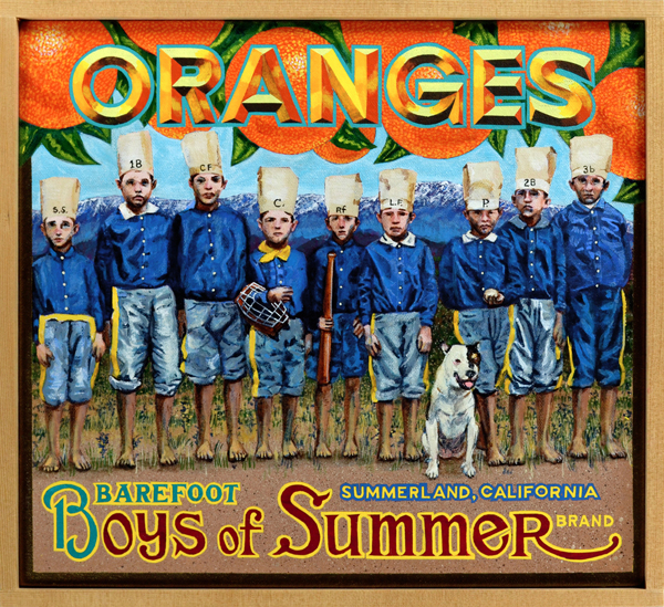   Boys of Summer Brand     Boys...and Girls -   This loose triptych of paintings explores gender b(l)ending in the late-nineteenth century. The central painting features two images of Maud Nelson (1881‒1944), ace pitcher for the Bloomer Girls, a gene
