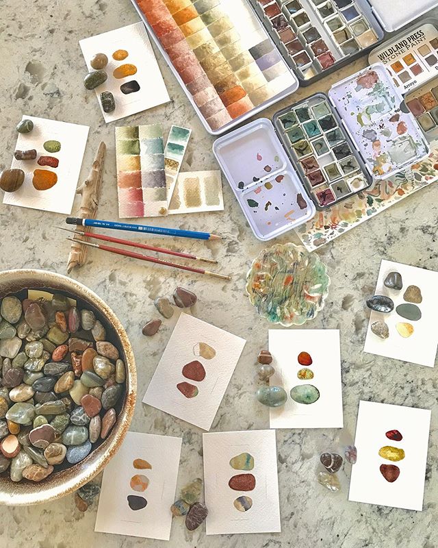Nonstop painting rocks with paints made of rocks 🎨☺️🎨 This will be my biggest rock painting project to date! #sneakpeek #myart #workinprogess #paintingrocks #watercolorillustration #watercolordaily #rockpainting #mineralpigments #slowcraft #naturestudy #homemadepaint #wildcraft #colorpalette #earthart #rockcollection #stones #mineralart #watercolorart #watercolorpainting #makearteveryday #artproject #colorstudy #earthtones #makeyourown #neverstopcreating #loveart #blessed #grateful #RobertCoury.com