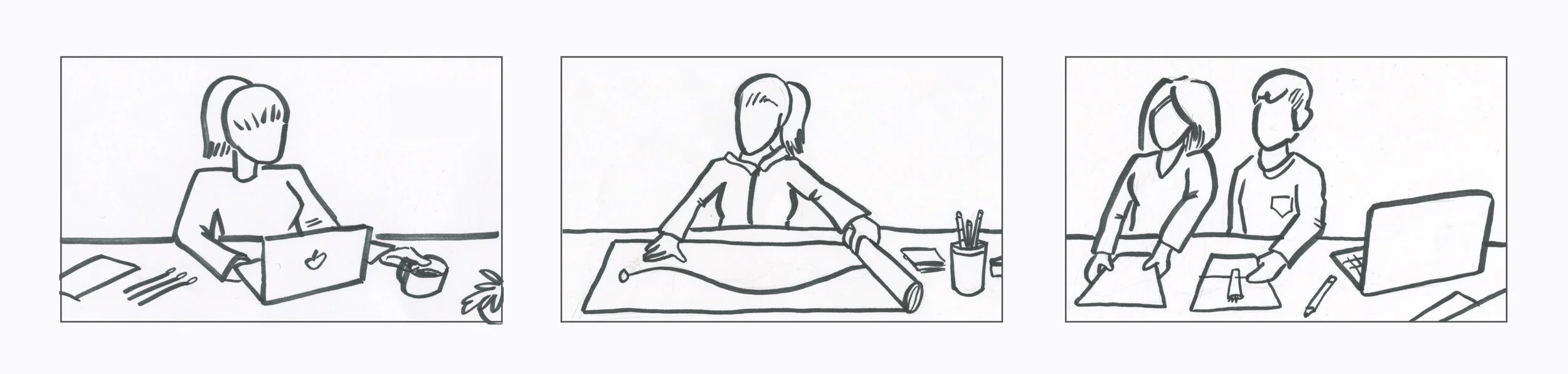 Quick thumbnails can also act as efficient storyboards. 