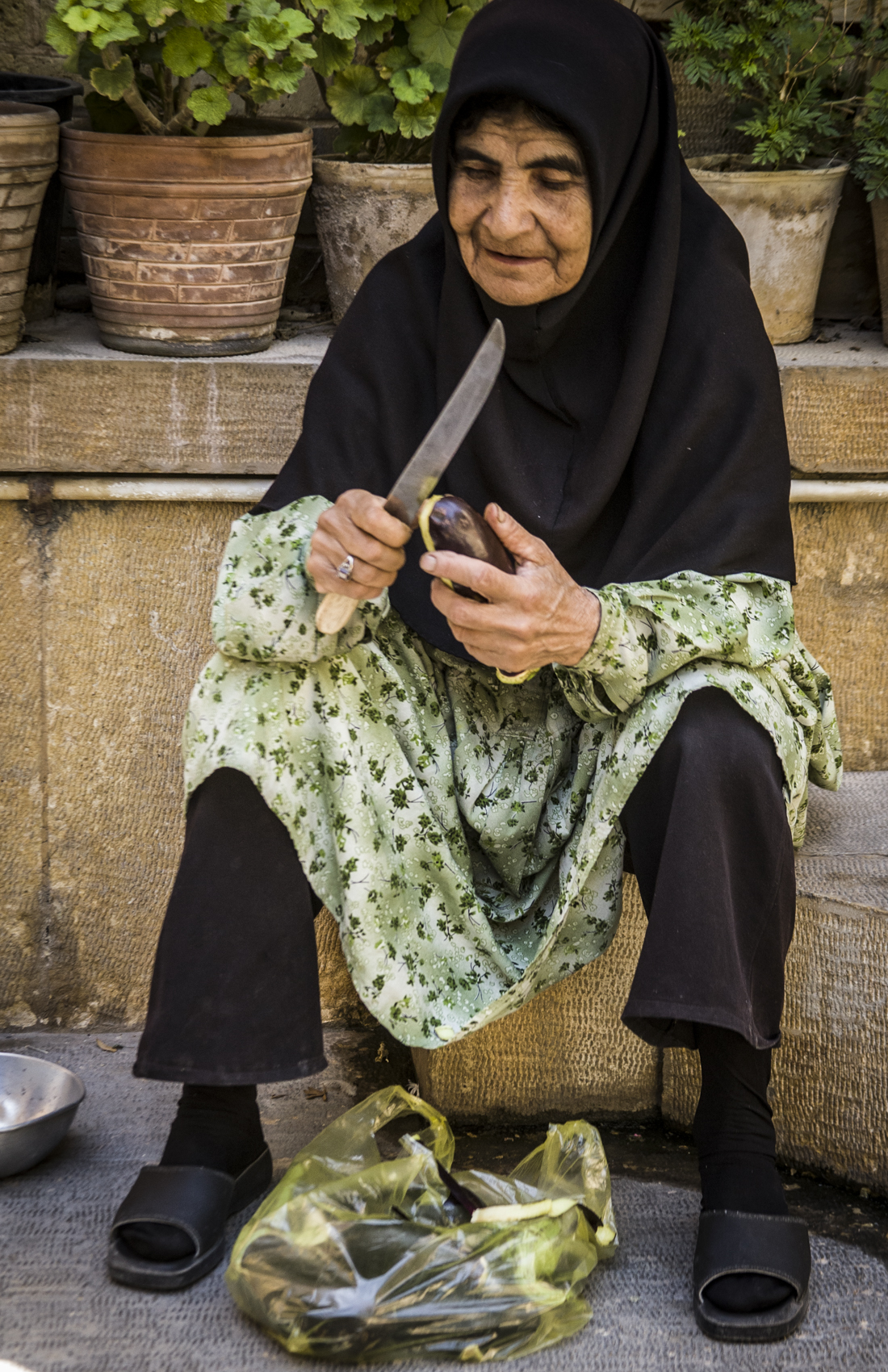Peeling eggplant, Shiraz