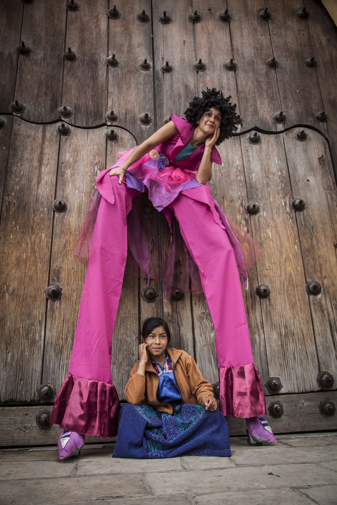 Stilt lady and friend