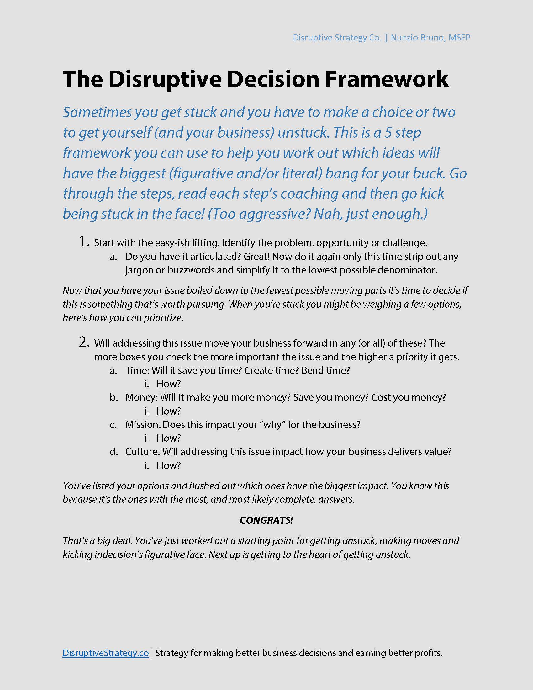 Page 1 of the Disruptive Decision Framework