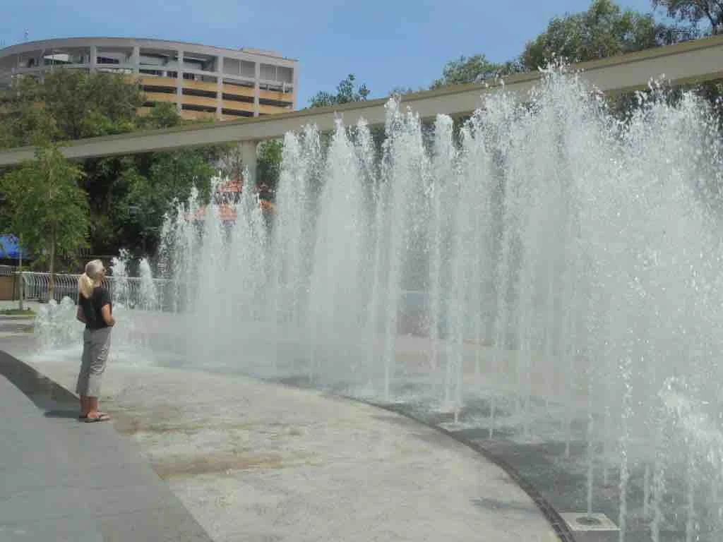 Erica admiring the fountain