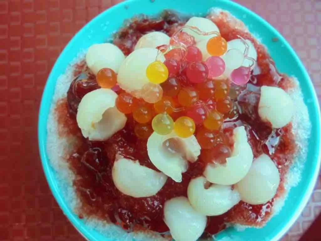 Strawberry and Longan ice cream dessert